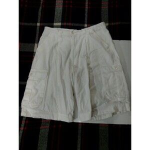 Blue Ink Cargo Pleated Shorts White Linen And Cotton Blend Size 34 Men's
